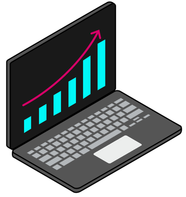 Laptop displaying a graph with an upward trend